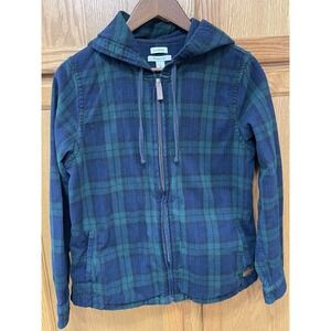 LL Bean Hoodie Women's Medium Plaid Scotch Full Zip Relaxed Fit Flannel Chore